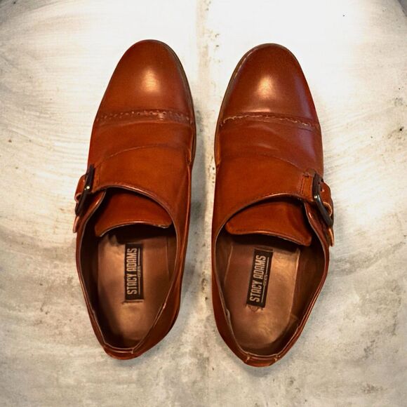 Stacy Adams Shoes - Stacy Adams Brown Leather Monk Strap Buckle Cap Toe Round Dress Shoes Size 7
